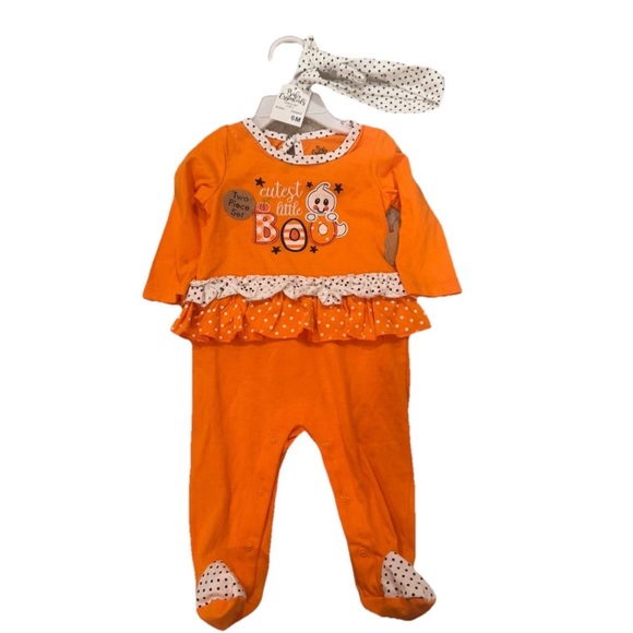 NWT BABY ESSENTIALS Halloween 2 Pc Set “Cutest Little Boo” Outfit & Headband 6M - Picture 1 of 5